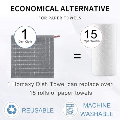 Homaxy 100% Cotton Terry Kitchen Dish Cloths, Ultra Soft and Absorbent Dish Towels for Kitchen, Suitable for Drying and Washing Dishes, 12 Pack, 12 x 12 Inches, Grey