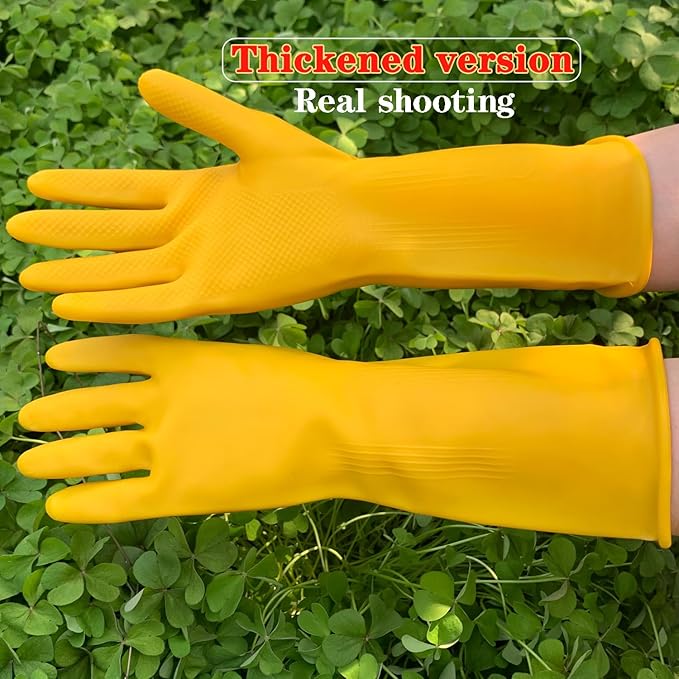 8 Pairs Reusable Household Cleaning Gloves, Rubber Kitchen Dishwashing Gloves,Extra Thickness, Long Sleeves, for Washing Dishes, Pet Care(Small, Yellow)