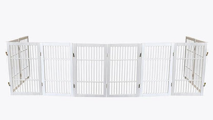 Pet Dog Gate Strong and Durable Freestanding Folding Acacia Hardwood Portable Wooden Fence Indoors or Outdoors by Urnporium (White Pet Gate, 10 Panel 30" Tall)