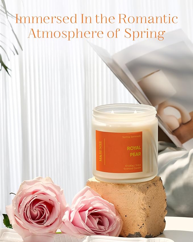 M&SENSE Juicy Pear Melon Scented Candle - 11.6oz Natural Soy Wax Non Toxic Aromatherapy Candle 70-Hour Long Lasting Burn Time, 2-Wick Fruity Scent for Refreshing, Holiday & Housewarming Gifts