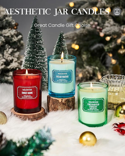 M&SENSE Sandalwood Jasmine Scented Candles, Christmas Candle 8.8 oz, Holiday Natural Candles Gifts for Women, 50 Hours Long Burning Candle for Winter Christmas Decor