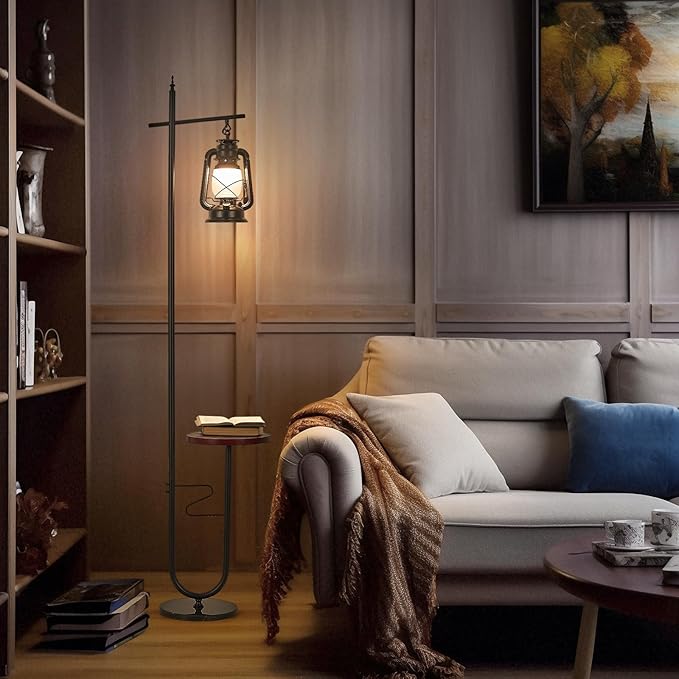 Vintage Rustic Tall Pole Lamp with Silk Fabric Shade,Led Bulb for Living Room Bedroom Office