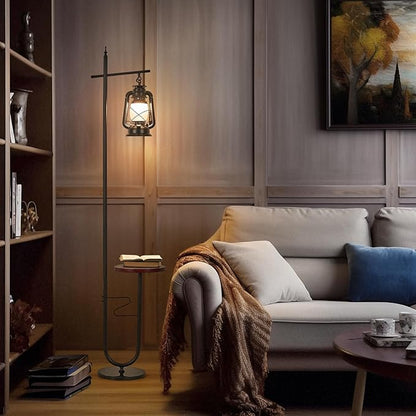 Vintage Rustic Tall Pole Lamp with Silk Fabric Shade,Led Bulb for Living Room Bedroom Office