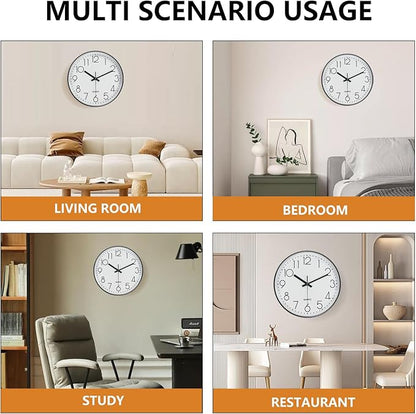 Modern Silent Wall Clock - 12 Inch Wall Clocks Battery Operated Large Number, Non-Ticking Analog Clock with Tempered Glass Quartz Clocks for Living Room Bedroom Office Kitchen, White Black