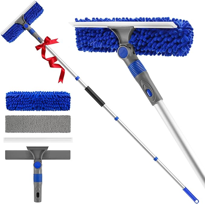 Ordenado 62" Window Squeegee Cleaning Kit, 2 in 1 Window Cleaner Tool with Long Handle, Rotatable High Windows Washing Kit for Home & Outdoor, Detachable Washer Tool Squeegee for Shower Glass, Car