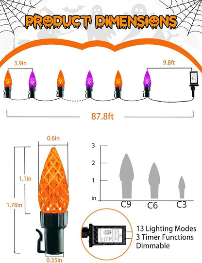 240 LED 78FT C6 Halloween String Lights, Super Long Halloween Lights Outdoor Indoor with 13 Modes & Timer, Waterproof Fairy Twinkle Light Plug in for Tree Horror Party Decorations (Orange and Purple)