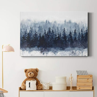 Wexford Home Home Decor Landscape Canvas Wall Art Abstract Floral Painting Modern Pictures Artwork Decoration for Living Room Kitchen Bathroom Office, Ready to Hang, indigo forest, 24x36