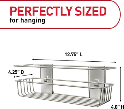 Command Shower Caddy Satin Nickel with Water Resistant Command Strips, Bathroom Organizer, Holds up to 6.5 lbs
