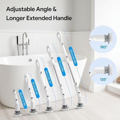 Electric Spin Scrubber, 2025 New Cordless Cleaning Brush, Shower Cleaning Brush with 7 Replaceable Brush Heads, Power Scrubber 3 Adjustable Speeds, Detachable Long Handle & IPX7 Waterproof