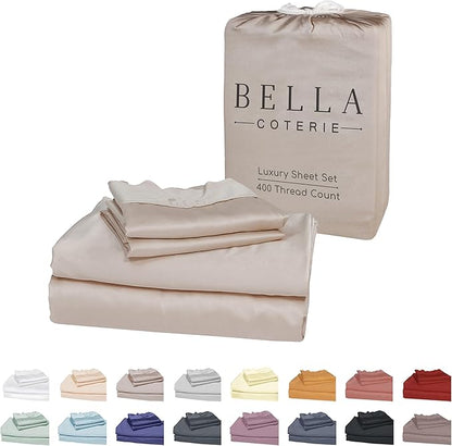 Bella Coterie Luxury Bamboo Viscose Twin Size Sheet Set | 100% Organically Grown | Ultra Soft | Cooling for Hot Sleepers | 18" Deep Pocket [Dune]