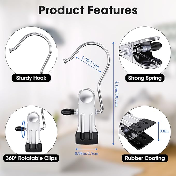 100 Pack Boot Hangers Clips for Closet, Heavy Duty Legging Organizer for Closet Hanging Pants Hangers with Clips Clothes Pins Hanger Clips Laundry Hooks Towel Socks Hats Tall Boots Home Travel Silver