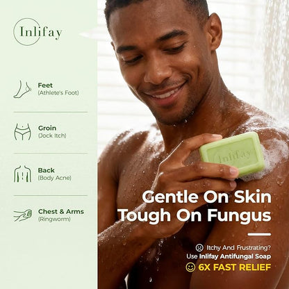 Inlifay Antifungal Soap with Tea Tree Oil: Antifungal Bar Soothing Care & Fast Itch Relief for Ringworm Jock Itch Tinea Versicolor Athlete's Foot - Home Travel Gym Use for Active Men