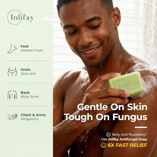 Inlifay Antifungal Soap with Tea Tree Oil: Antifungal Bar Soothing Care & Fast Itch Relief for Ringworm Jock Itch Tinea Versicolor Athlete's Foot - Home Travel Gym Use for Active Men