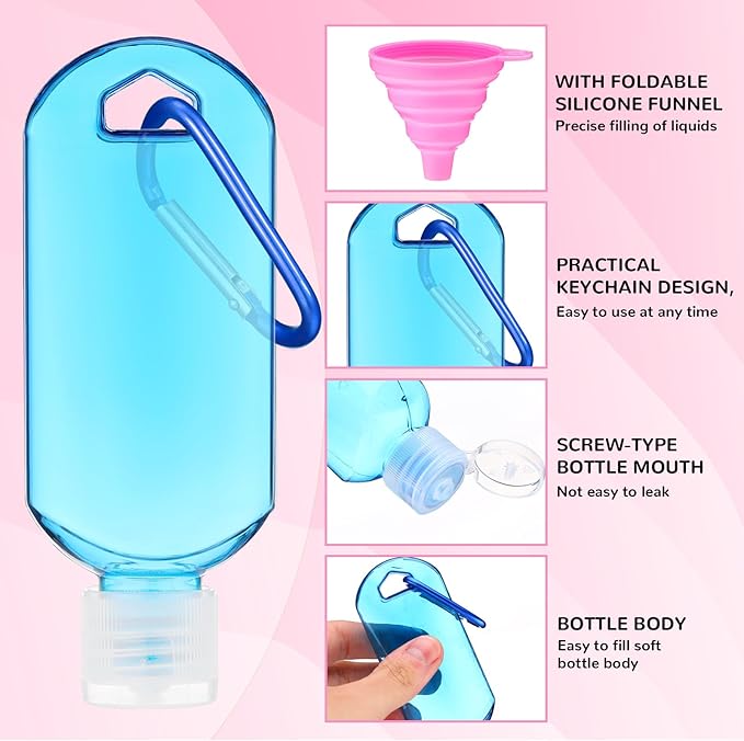 32 Pcs Travel Bottles with Keychain Empty Hand Sanitizer Bottles with Keychain 2oz 60ml Portable Colorful Plastic Leakproof Refillable Containers for Toiletry Home Office Outdoor