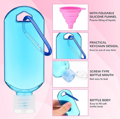 32 Pcs Travel Bottles with Keychain Empty Hand Sanitizer Bottles with Keychain 2oz 60ml Portable Colorful Plastic Leakproof Refillable Containers for Toiletry Home Office Outdoor