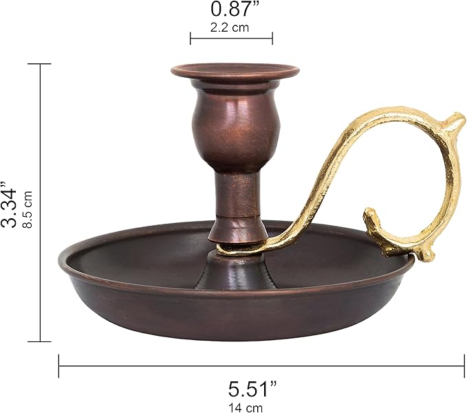 Copper Handmade Candle Holder for Rustic Home Decor with Handle Metal Candle Holders for Pillar Candles Gothic Decor Candlestick Holders (Oxide)