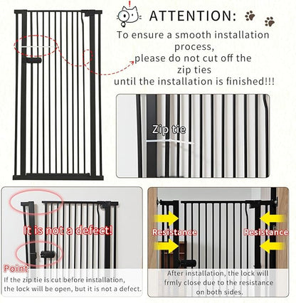 Lumizone Extra Tall Cat Gate 55.12" High Pressure Mounted Extra Wide 2025 New (17 Sizes) 1.37" Gap No Drilling Auto-Close One-Handed Operation Tall Pet Gate for Dogs(Black, 55.12" H x 55.12"-59.44" W)