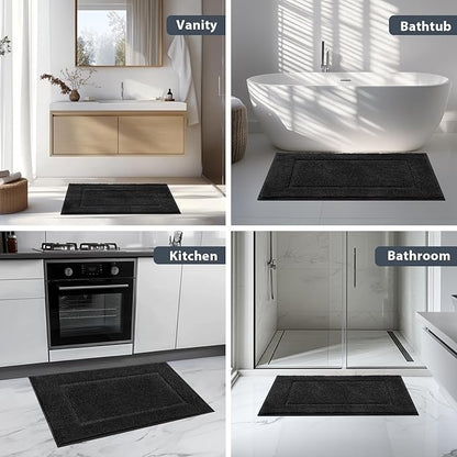 Bathroom Rugs 30" x 60", Non-Slip Extra Soft Absorbent Bath Rugs, Machine Washable Quick Dry Bath Mats for Bathroom Floor, Shower, Bathtub and Sink, Black