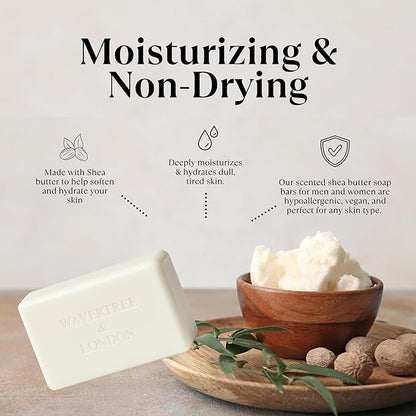 Wavertree & London Noir Scented Natural Soap Bar, 7oz Moisturizing French Triple Milled Soap Bar for Women & Men Enriched with Organic Shea Butter, Pure Bath & Body Soap (1 Bar)