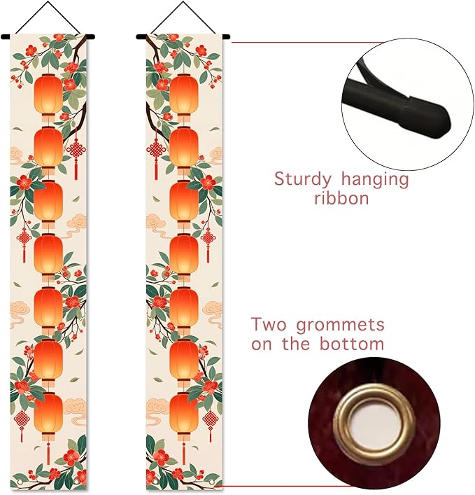 Nuxovilar Happy New Year Banner, 70.86" x 11.81" Orange Citrus Pattern Hanging Decorations for Outdoor Indoor Home Wall