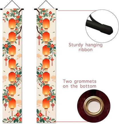 Nuxovilar Happy New Year Banner, 70.86" x 11.81" Orange Citrus Pattern Hanging Decorations for Outdoor Indoor Home Wall
