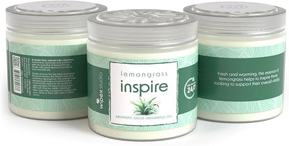 Wipex Odor Eliminator Gel Jar - Inspire Lemongrass 15oz, Odor Eliminator for Home, Effective Odor Absorber for Long-Lasting Freshness, Ideal for Rooms, Offices & Yoga Studios, 12pk