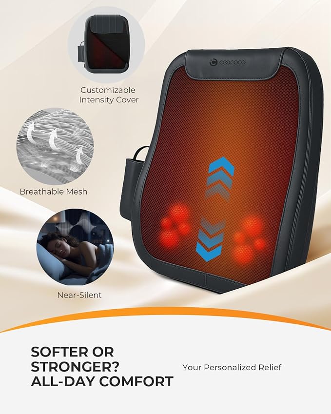 CooCoCo Shiatsu Back Massager with Heat - Lower Back Massager for Pain Relief Deep Tissue, Ideal Gifts for Men Women, 4D Kneading Back Massage with Movable Massage Heads, Christmas Gifts 2025(Corded)