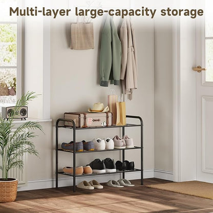 3-Tier Metal Shoe Rack, Free Standing Shoe Storage Rack for Entryway, Closet and Hallway (Black, 3-Tier-Short)