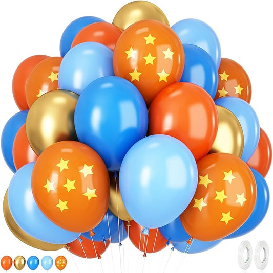 Blue and Orange Balloons, 12 Inches 50 Pcs Blue Metallic Gold Orange Latex Balloon, Cartoon Party Balloon for Kids Video Game Birthday Baby Shower Party Decor