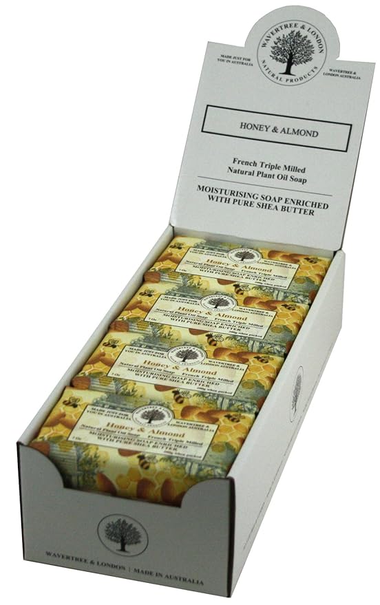 Wavertree & London Honey Almond Scented Natural Soap (8 Bars), 7oz Moisturizing French Triple Milled Soap Bars enriched with shea butter - Pure Plant Oil Bath & Body Bars for All Skin Types