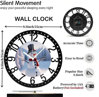 Wall Clock 10 Inch Silent Non-Ticking Modern Clocks Battery Operated - Analog Small Classic for Office, Home, Living Room,Bathroom, Kitchen, Bedroom, School,Snowman Clock