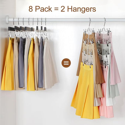 TOPIA HANGER 4 Tier Metal Skirt Hangers for Women, Pants Hanger Space Saving with Adjustable Clips, Gain 70% More Space, Non Slip Grip for Slacks, Trousers, Shorts, Jeans, Towels, Black, 2-Pack, CT20B