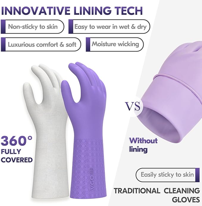 Vgo... 2 Pairs Household Cleaning Gloves Infused with Rresh Rich Aromas, Lined Dishwashing Gloves,Long Sleeves Kitchen Gloves, Bathroom Cleaning, Gardening, Pet Care(2 Colors,Size M,TP1117)