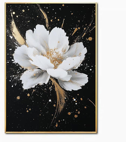 Framed Black and White Flower Canvas Wall Art for Living Room-Hand Painted Floral Wall Pictures for Bedroom- 3D Oil Painting for Office,Kitchen Home Wall Decorations 28" x 40"