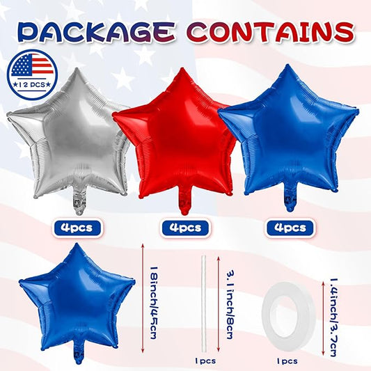 4th of July Balloons Red White And Blue Balloon Arch Kit Star Balloons Mylar Foil Helium 12pcs 4th of July Decorations Outdoor Patriotic Party Independence Day Veteran Decor Graduation Birthday