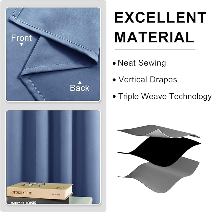 DWCN Dusty Blue Curtains for Bedroom, Blackout Curtain 45 Inches Long, Thermal Gromeet Drapes for Small Window - W38 x L45, 2 Panels