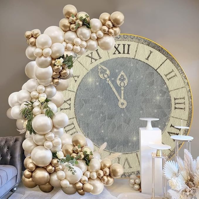 6.5x6.5ft Happy New Year 2026 Round Backdrop Cover Vintage Roman Clock Party Photography Background for New Year Eve Countdown Family Party Celebration Graduation Congrats Portrait Supplies
