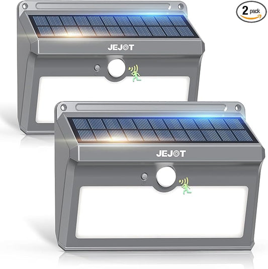 2 Pack Solar Motion Lights Outdoor Waterproof, 270° Wide Angle,3 Modes Solar Wall Lights, Anti Glare Solar Powered Flood Lights for Fence Garage Garden Patio Yard