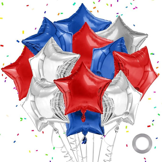 4th of July Balloons Red White And Blue Balloon Arch Kit Star Balloons Mylar Foil Helium 12pcs 4th of July Decorations Outdoor Patriotic Party Independence Day Veteran Decor Graduation Birthday