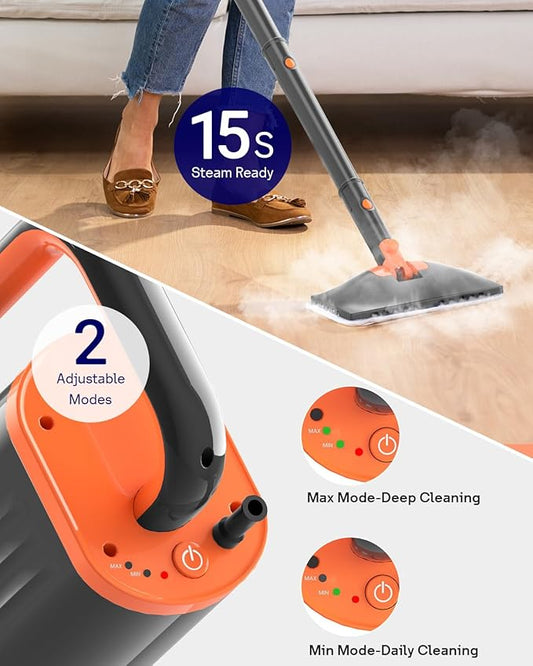 Steam Mop Cleaner with Detachable Handheld Steamer, 20 in 1 Steam Cleaner with Multiple Accessories, Detachable Water Tank, Microfiber Pads for Floor, Tiles, Carpet and Grout Cleaning (Grey)