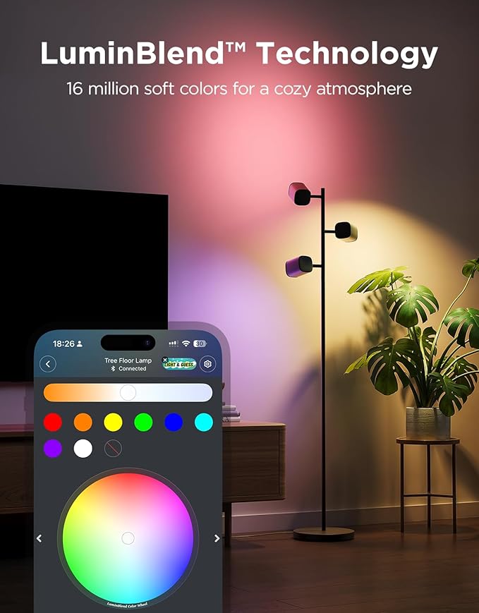 Govee Tree Floor Lamp Compatible with Matter, 3 Rotatable Lights with LuminBlend Technology, Standing Lamp with 64 Dynamic Scenes, Music Sync, Ideal Floor Lamp for Bedroom, Living Room, Reading Room