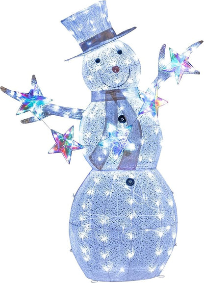 Tangkula 5 FT Christmas Lighted Snowman with Stars, Lighted Christmas Decoration with 140 Cold White LED Bulbs, Ground Stakes & Zip Ties Included, Xmas Festive Decoration for Indoor & Outdoor