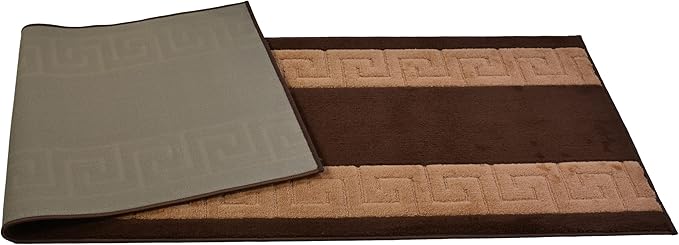 RugStylesOnline Washable Custom Size Runner Rug Meander Design Brown Beige, (10 Feet Length x 26 Inch Width) Custom Cut Slip Resistant Rubber Backing Runner Rugs, Extra Long Runner Rugs for Hallways