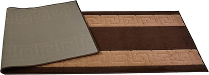 Washable Custom Size Runner Rug Meander Design Brown Beige, (18 Feet Length x 26 Inch Width) Custom Cut Slip Resistant Rubber Backing Runner Rugs, Extra Long Runner Rugs for Hallways