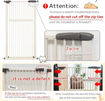 Lumizone Extra Tall Pet Gate 55.12" High Pressure Mounted 63.39"-67.90" Extra Wide (9 Sizes) 1.37" Gap for Cat Dog Stairs Doorway Hallway No Drilling Auto-Close (63.39"-67.90" W, Cream White)
