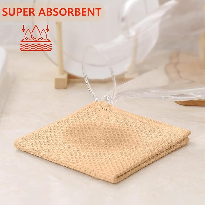 Kitinjoy 100% Cotton Kitchen Dish Cloths (12 X 12 Inches, Apricot),6 Pack Waffle Weave Ultra Soft Absorbent Dish Towels for Drying Dishes Quick Drying Kitchen Towels Dish Rags