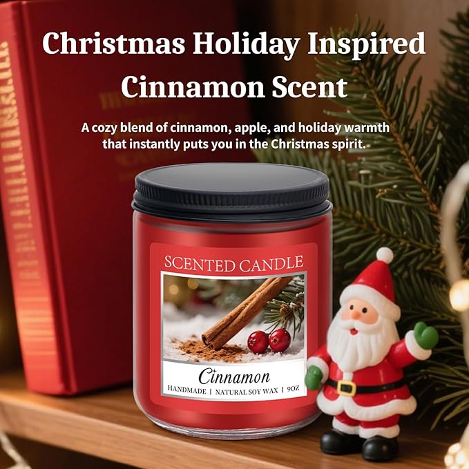 Homsolver Cozy Cinnamon Candle Scented Strong, Christmas Candles Cinnamon Stick Apple Scented with 50+ Hours of Burn Time, Fall & Winter Christmas Candles Gifts & Hoilday Home Décor