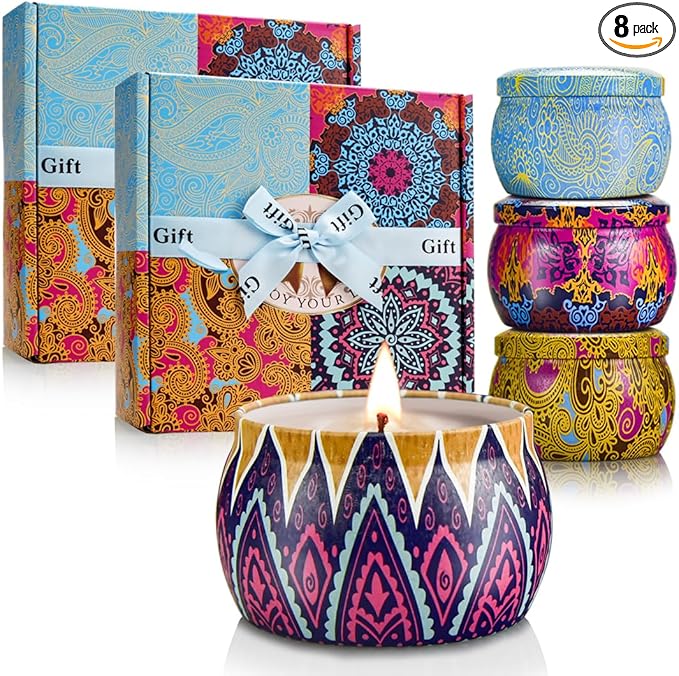 Scented Candles Gift Set,8% Essential Oil,8 Pack Aromatherapy Candle,Stress Relief Gifts for Women,120H Burning, Candles for Home Scented, Ideal for Birthday,Thanksgiving, Mother's Day,Valentine's Day