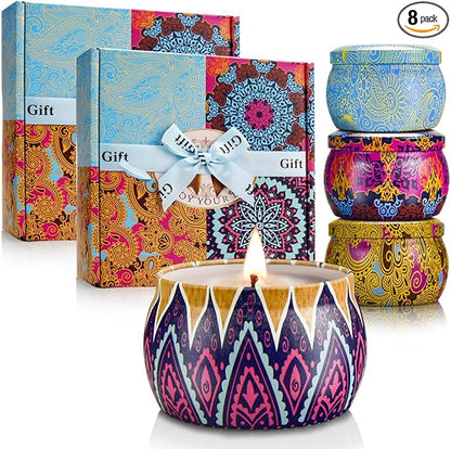 Scented Candles Gift Set,8% Essential Oil,8 Pack Aromatherapy Candle,Stress Relief Gifts for Women,120H Burning, Candles for Home Scented, Ideal for Birthday,Thanksgiving, Mother's Day,Valentine's Day