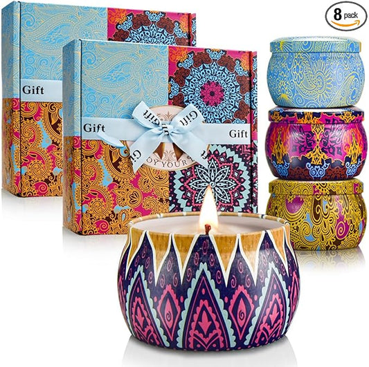 Scented Candles Gift Set,8% Essential Oil,8 Pack Aromatherapy Candle,Stress Relief Gifts for Women,120H Burning, Candles for Home Scented, Ideal for Birthday,Thanksgiving, Mother's Day,Valentine's Day